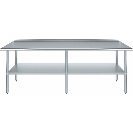 Amgood 24 in. X 96 in. Stainless Steel Prep Table with 1.5in Backsplash WT-2496-BS-Z